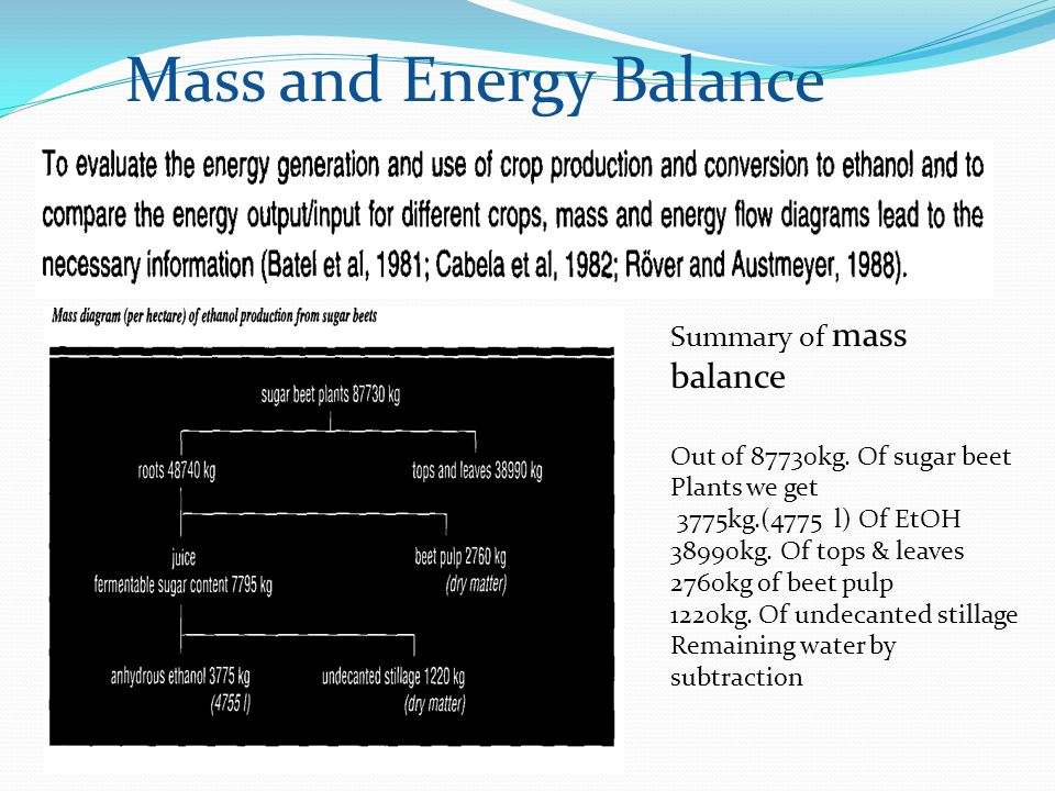 Mass and energy balance